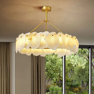 ZOWALA - Contemporary Alabaster Petal Round Brass Chandelier Image - 2