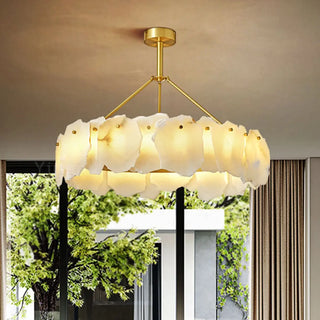 ZOWALA - Contemporary Alabaster Petal Round Brass Chandelier Image - 3