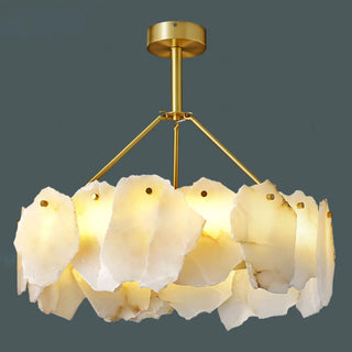 ZOWALA - Contemporary Alabaster Petal Round Brass Chandelier Image - 4