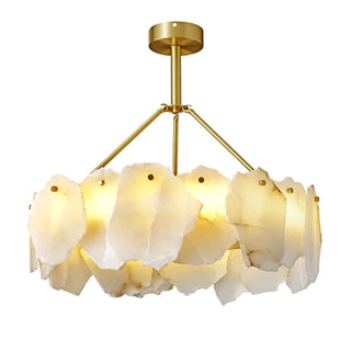 ZOWALA - Contemporary Alabaster Petal Round Brass Chandelier Image - 5