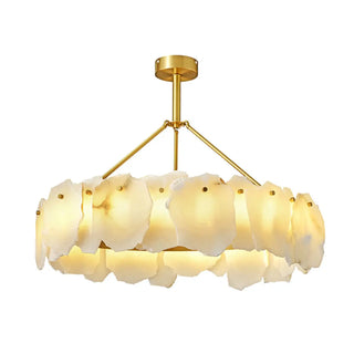 ZOWALA - Contemporary Alabaster Petal Round Brass Chandelier Image - 9
