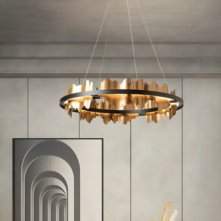 ZOWALA - Nordic Circular Acrylic Living Room Black Gold Chandelier Image - 2