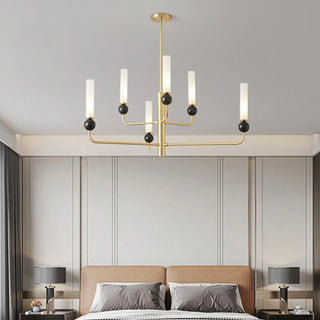 ZOWALA - Modern Adjustable Height Geometric Brass Acrylic Chandelier Image - 1