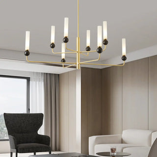 ZOWALA - Modern Adjustable Height Geometric Brass Acrylic Chandelier Image - 11