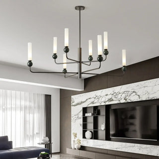ZOWALA - Modern Adjustable Height Geometric Brass Acrylic Chandelier Image - 17