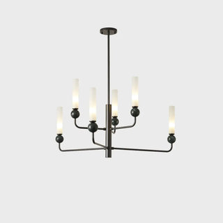 ZOWALA - Modern Adjustable Height Geometric Brass Acrylic Chandelier Image - 9