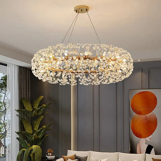 ZOWALA - Luxury Gold Double Tier Circle Clear Crystal Chandelier Image - 2