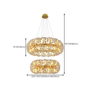 ZOWALA - Luxury Gold Double Tier Circle Clear Crystal Chandelier Image - 23
