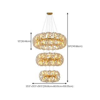 ZOWALA - Luxury Gold Double Tier Circle Clear Crystal Chandelier Image - 24