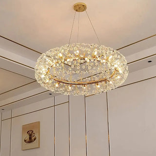 ZOWALA - Luxury Gold Double Tier Circle Clear Crystal Chandelier Image - 3