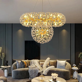 ZOWALA - Luxury Gold Double Tier Circle Clear Crystal Chandelier Image - 6