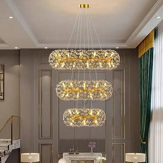 ZOWALA - Luxury Gold Double Tier Circle Clear Crystal Chandelier Image - 7