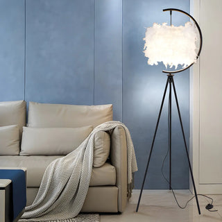 ZOWALA - Modern Feather Cylinder Gold Tripod Floor Lamp Image - 2