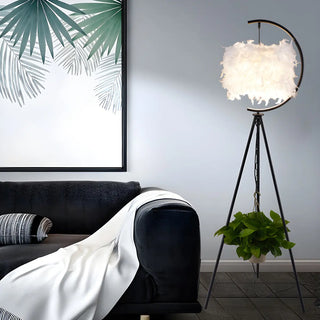 ZOWALA - Modern Feather Cylinder Gold Tripod Floor Lamp Image - 3