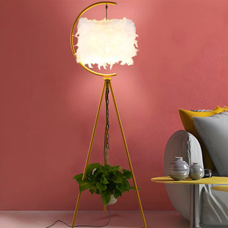 ZOWALA - Modern Feather Cylinder Gold Tripod Floor Lamp Image - 4