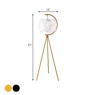 ZOWALA - Modern Feather Cylinder Gold Tripod Floor Lamp #size