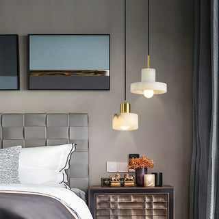 ZOWALA - Contemporary Alabaster Cylinder Bedroom Pendant Light Image - 2