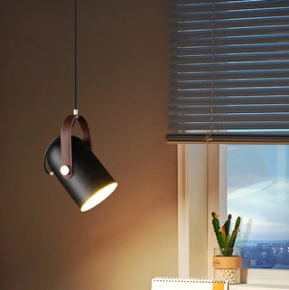 ZOWALA - Contemporary Leather Metal Cylinder Pendant Light Image - 11