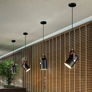 ZOWALA - Contemporary Leather Metal Cylinder Pendant Light Image - 3