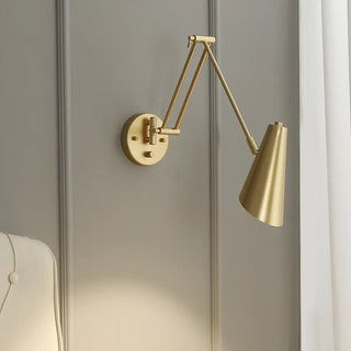Contemporary Swing Arm Cone Bedroom Gold LED Wall Light Image - 1