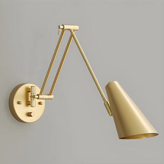 Contemporary Swing Arm Cone Bedroom Gold LED Wall Light Image - 10