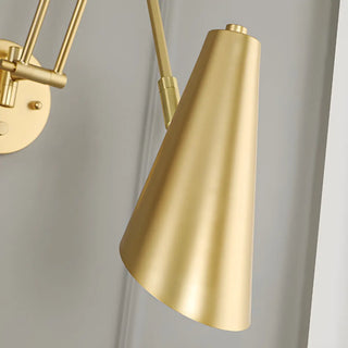 Contemporary Swing Arm Cone Bedroom Gold LED Wall Light Image - 12