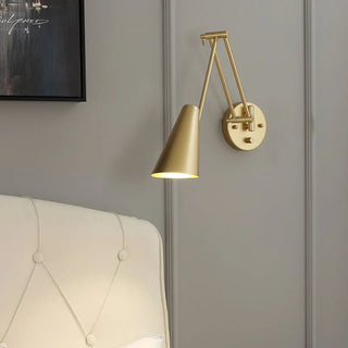 Contemporary Swing Arm Cone Bedroom Gold LED Wall Light Image - 5