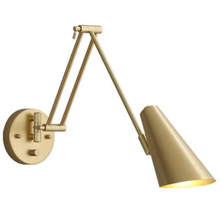 Contemporary Swing Arm Cone Bedroom Gold LED Wall Light Image - 9