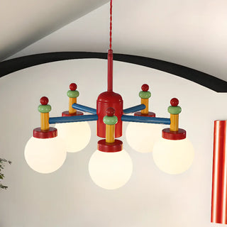 ZOWALA - Contemporary Multicolor Wood Ceiling Chandelier 5-Light Image - 5