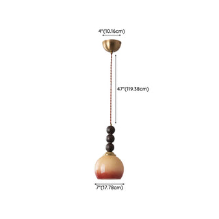 ZOWALA - Contemporary Round Glass Wood Bedroom Orange Pendant Light #size