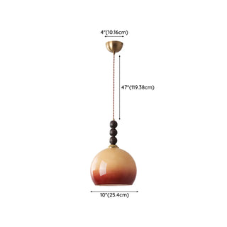 ZOWALA - Contemporary Round Glass Wood Bedroom Orange Pendant Light Image - 12