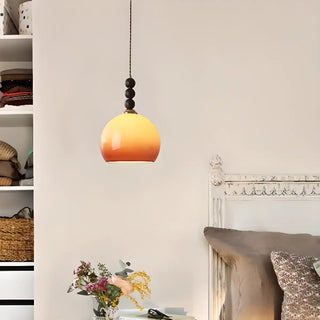 ZOWALA - Contemporary Round Glass Wood Bedroom Orange Pendant Light Image - 2
