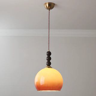 ZOWALA - Contemporary Round Glass Wood Bedroom Orange Pendant Light Image - 3