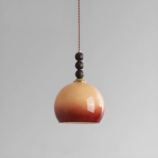 ZOWALA - Contemporary Round Glass Wood Bedroom Orange Pendant Light Image - 4