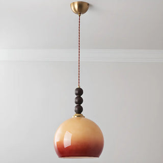 ZOWALA - Contemporary Round Glass Wood Bedroom Orange Pendant Light Image - 5