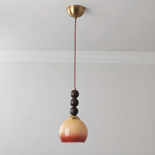ZOWALA - Contemporary Round Glass Wood Bedroom Orange Pendant Light Image - 6