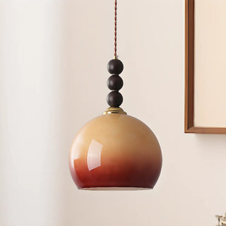 ZOWALA - Contemporary Round Glass Wood Bedroom Orange Pendant Light Image - 7