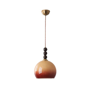 ZOWALA - Contemporary Round Glass Wood Bedroom Orange Pendant Light Image - 8