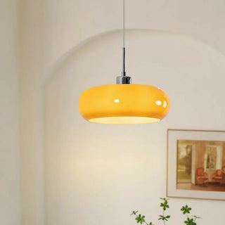 ZOWALA - Contemporary Drum Glass Table Orange Mini Pendant Light Image - 3