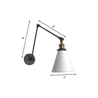 ZOWALA - Contemporary Swing Arm Cone Metal White Wall Sconce #size