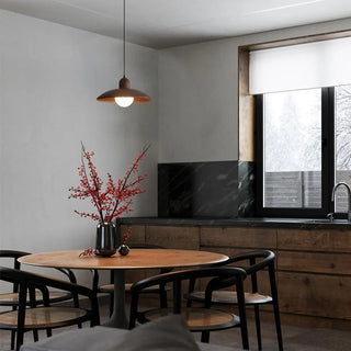 ZOWALA - Contemporary UFO Metal Dining Room Walnut Pendant Light Image - 3