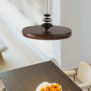 Contemporary Circle Acrylic Dining Room Walnut Pendant Light Zawala Image - 2