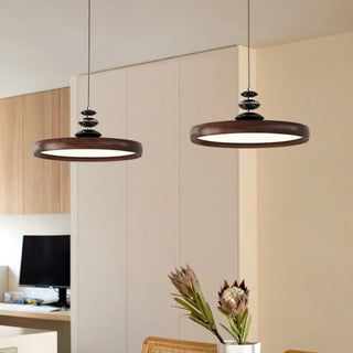 Contemporary Circle Acrylic Dining Room Walnut Pendant Light Zawala Image - 3