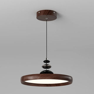 Contemporary Circle Acrylic Dining Room Walnut Pendant Light Zawala Image - 6