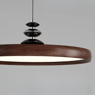 Contemporary Circle Acrylic Dining Room Walnut Pendant Light Zawala Image - 9