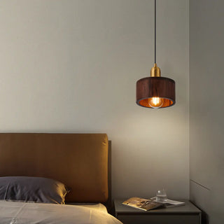ZOWALA - Contemporary Bedroom Solid Wood Drum Pendant Light Image - 1