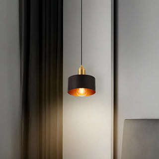 ZOWALA - Contemporary Bedroom Solid Wood Drum Pendant Light Image - 3