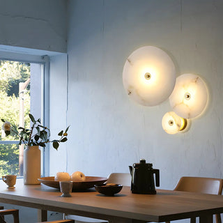 Contemporary Alabaster Circular Round White Wall Lamp Zawala Image - 3