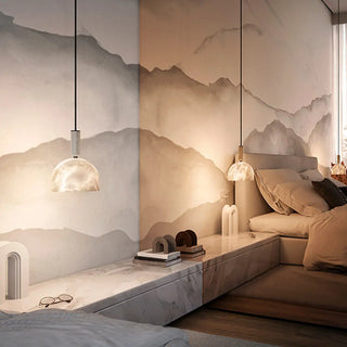ZOWALA - Contemporary Dome Alabaster Bedroom White Pendant Light Image - 3