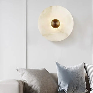 Contemporary Alabaster Round Living Room White Wall Sconce Zawala Image - 2